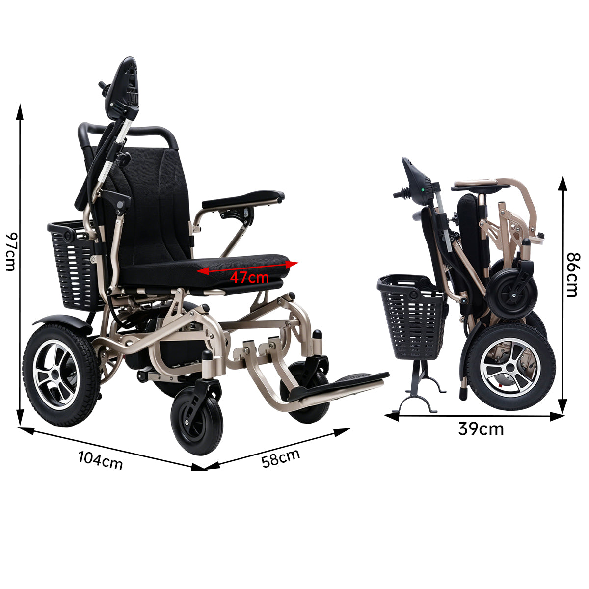 MediHilf Elektrischer Rollstuhl aus Aluminium – faltbar, leicht, Dual-Motor 2×250W