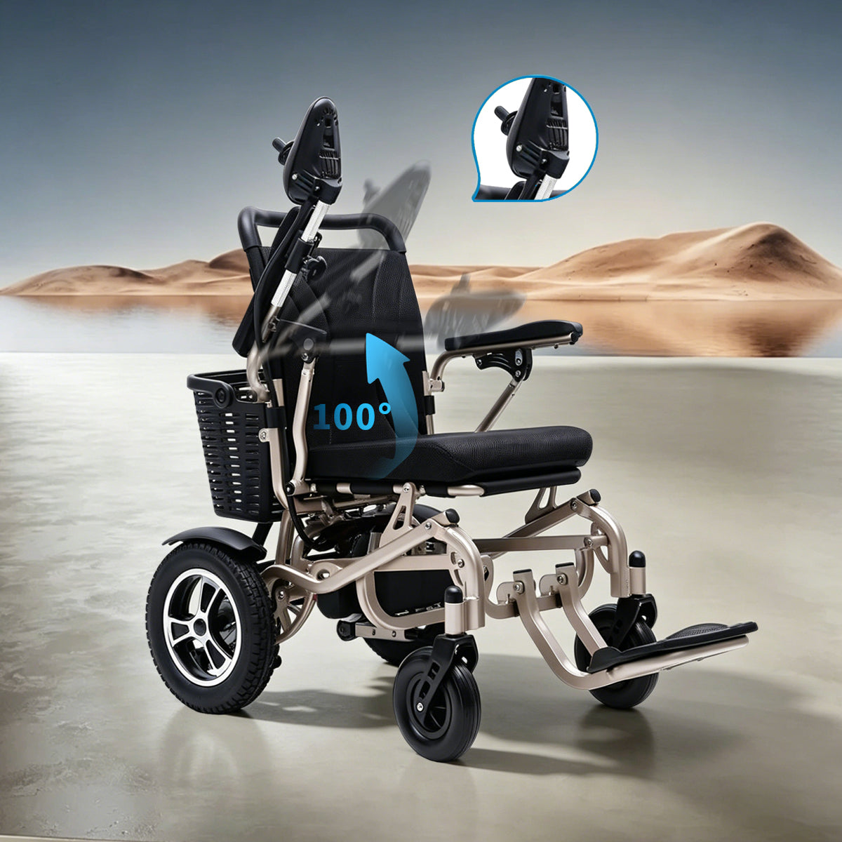 MediHilf Elektrischer Rollstuhl aus Aluminium – faltbar, leicht, Dual-Motor 2×250W